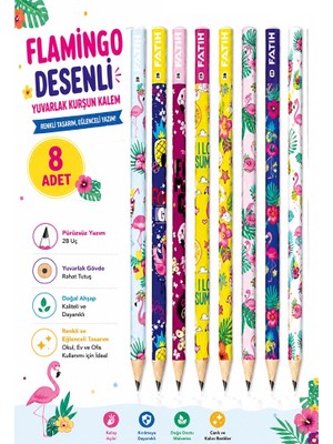 Artlantis Flamingo Kurşun Kalem 8 Adet Fatih Yuvarlak Gövdeli Siyah Kurşun Kalem 2b Yumuşak Yazım Kolay Tutuş Kaliteli Okul Sınıf