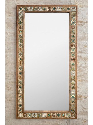 Oscar Stone Decor Ahşap Çerçeveli Mozaik Taş (Mermer) Ayna 63X123 cm Seramik Desenli Kahverengi