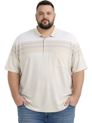Battal Moda Erkek Büyük Beden Melanj Bej Polo Yaka Kısa Kollu Sandline Tişört 5xl-6xl-7xl-8xl
