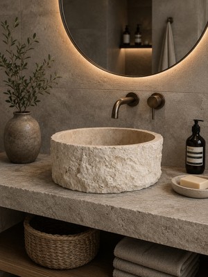 Deca Stone Traverten Patlatma Mermer Lavabo - Traverten Lavabo