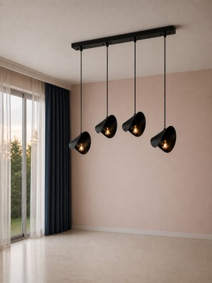 Avizade Helix 4'lü Sıralı Sarkıt Avize Siyah Metal Modern Mutfak Yemek Masası Salon Avizesi Ayarlanabilir Sarkıt 75 cm