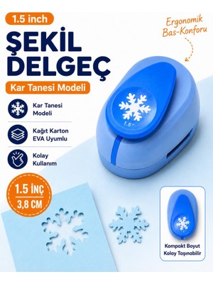 Ofisinn Şekilli Büyük Boy Delgeç/şekilgeç 3.8 cm Kar Tanesi Mavi