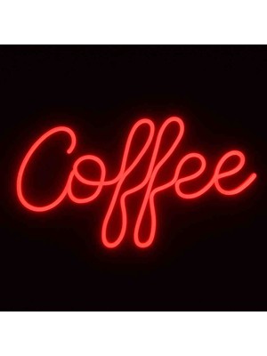 Coffee Yazılı Neon LED Duvar Lambası – Büyük Boy (40X23 Cm), Kırmızı Renk, Duvara Monte & Adaptörlü