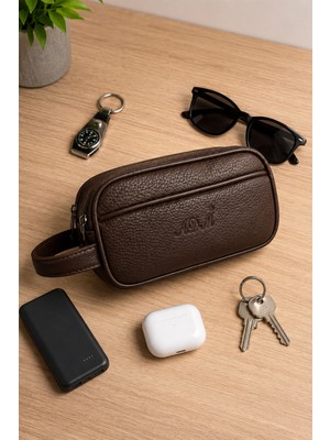 Viatox Ar-01 Erkek Siyah Suya Dayanıklı Suni Vegan Deri Traşlık Bakım Seyahat El Çantası Portföy/clutch Kahverengi