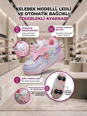 Enoch Kız Çocuk Kaykaylı Patenli Tekerlekli Otomatik Bağcıklı Işıklı Ortopedik Spor Ayakkabı