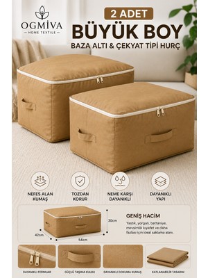Ogmiva 2 Adet Büyük Boy Baza Altı Hurç 54X42X30 cm Yorgan Hurcu Yastık Hurcu Çekyat Tipi Hurç Fermuarlı Saklama Çantası Dolap Düzenleyici