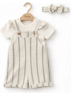İkikareshop 9/24 Ay Tişörtlü Keten Kumaş Salopet Bebek Takımı
