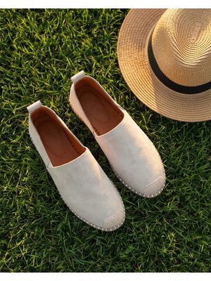 Futsi Shoes Gardenıa Bej Süet Dokulu Hakiki Deri Espadril