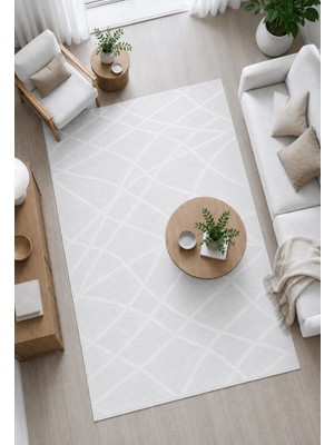 Halı Sepeti Modern Sisal 8002 Beyaz Leke Tutmayan Kaymaz Taban Salon Mutfak Koridor Balkon Halısı