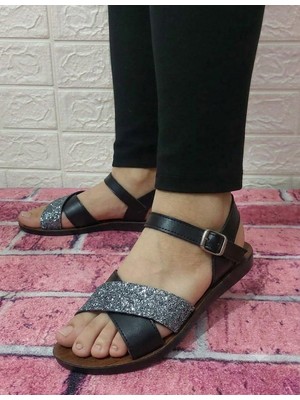 Jasmine Simli Kadın Sandalet Düz Taban (Kahve Siyah)