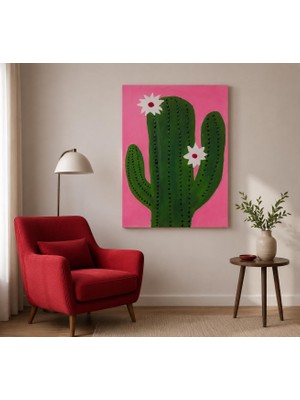 Othello Art Pembe Kaktüs Kanvas Tablo – Modern Botanik Duvar Dekoru | Minimalist Çiçekli Kaktüs Tablosu