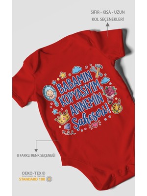 Morivo Kids Babamın Kopyasıyım Annemin Şaheseri Kısa Kollu Bebek Body %100 Pamuk