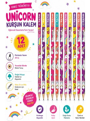 Artlantis Unicorn Kurşun Kalem 12 Adet Fatih Yuvarlak Gövdeli Siyah Kurşun Kalem 2b Yumuşak Yazım Kolay Tutuş Kaliteli Okul Sınıf