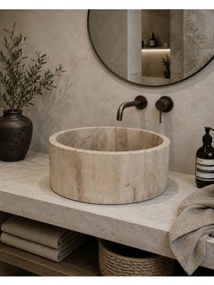 Deca Stone Traverten Mermer Lavabo - Çanak Traverten Lavabo
