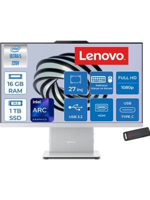 Lenovo Ideacentre Aıo 27ILL11 Intel Core Ultra 5 226V Up 4.5ghz 16GB Ddr5 1tb SSD Arc™ Graphics 130V 27" Fhd IPS 300NITS Anti-Glare, 99% Srgb Freedos Allınone Bilgisayar F0JW000YTRF03+ZETTAUSBBELLEK