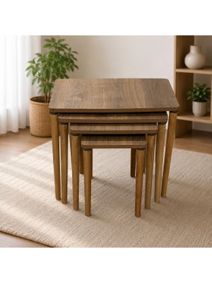 Aylive Mobilya Modern Ceviz Ahşap Zigon Sehpa -4 Lü Ahşap Zigon Mdf Sehpa