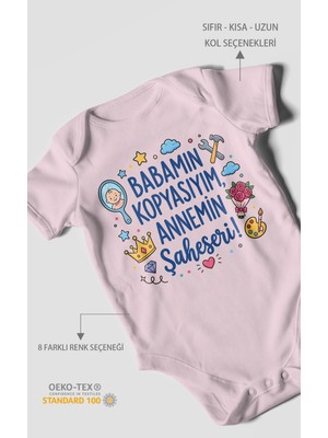 Morivo Kids Babamın Kopyasıyım Annemin Şaheseri Kısa Kollu Bebek Body %100 Pamuk