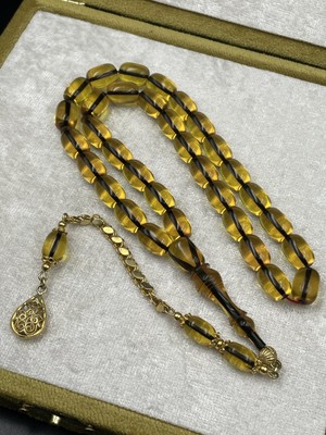 Onurlu Tesbihane Rodajlı Gold Gümüş Ip Yolları Eskitme Ateş Kehribar Tespih – 11X8 mm | 32 gr