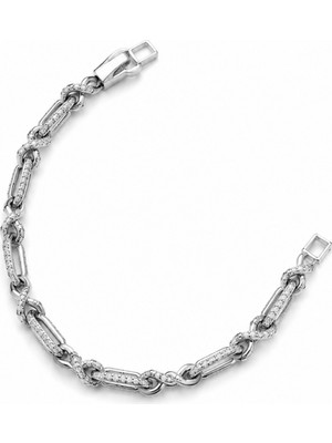 Balenbi Jewelry Gümüş Renk Zirkon Taşlı Geometrik Bağlantı Zincir Paslanmaz Çelik Kadın Bileklik 1193