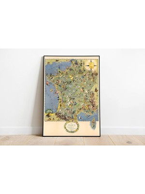 Pegziz PGZZNM2403 Fransa Haritası Sanatsal Duvar Dekorasyon Poster 60X90CM