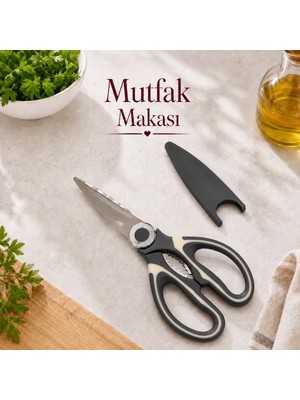 Çok Amaçlı Kapaklı Mutfak Makası Paslanmaz Çelik Et Balık Tavuk Sebze Makası Şişe Açacağı Ceviz Kıracağı Antrasit Sariva Home