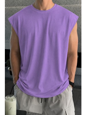 Tarz Cool Erkek Oversize Kolsuz Tişört %100 Pamuk Süprem Basic Bisiklet Yaka