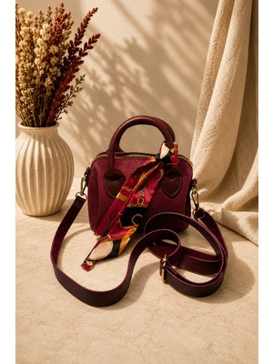 Asterdora Bordo Fular Detaylı Mini Kadın Çantası