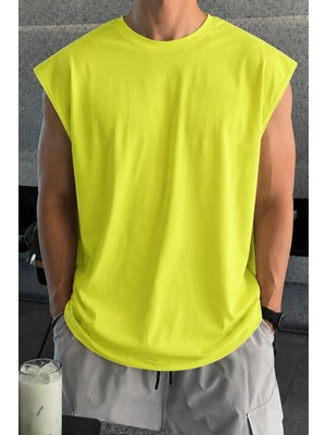 Tarz Cool Erkek Oversize Kolsuz Tişört %100 Pamuk Süprem Basic Bisiklet Yaka