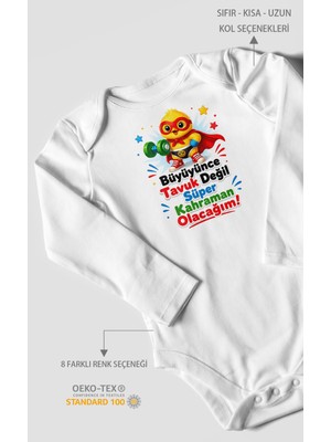 Morivo Kids Büyüyünce Tavuk Değil, Yazılı Uzun Kollu Bebek Body %100 Pamuk