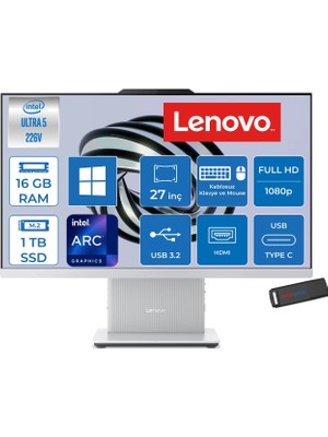 Lenovo Ideacentre Aıo 27ILL11 Intel Core Ultra 5 226V Up 4.5ghz 16GB Ddr5 1tb SSD Arc™ Graphics 130V 27" Fhd IPS 300NITS Anti-Glare, 99% Srgb WIN11PRO Allınone Bilgisayar F0JW000YTRP03+ZETTAUSBBELLEK