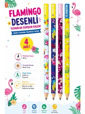 Artlantis Flamingo Kurşun Kalem 4 Adet Fatih Yuvarlak Gövdeli Siyah Kurşun Kalem 2b Yumuşak Yazım Kolay Tutuş Kaliteli Okul Sınıf