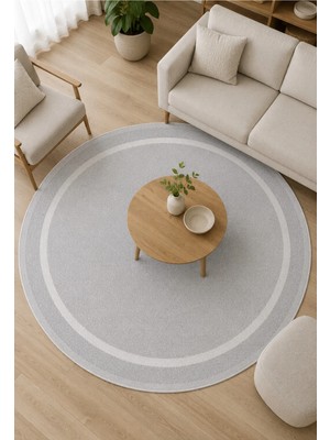 Halı Sepeti Modern Sisal 8001 Gri Krem Daire Leke Tutmayan Kaymaz Taban Salon Mutfak Koridor Balkon Halısı