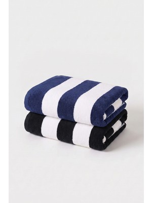 Xjim 2'li %100 Pamuk Büyük Boy Yumuşak Hızlı Kuruyan Çizgili Plaj Deniz Banyo Havlusu Unisex 75X150