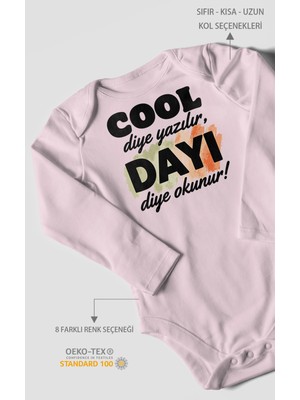 Morivo Kids Cool Diye Yazılır Dayı Diye Okunur Uzun Kollu Çıtçıtlı Bebek Body