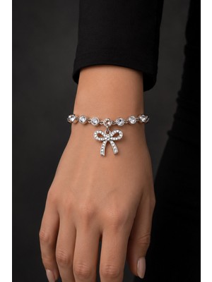 Trend Collection Kadın Gümüş Taşlı Fiyonk Charm Zarif Bileklik