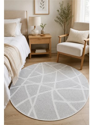 Halı Sepeti Modern Sisal 8002 Gri Krem Daire Leke Tutmayan Kaymaz Taban Salon Mutfak Koridor Balkon Halısı