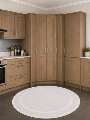 Halı Sepeti Modern Sisal 8001 Beyaz Daire Leke Tutmayan Kaymaz Taban Salon Mutfak Koridor Balkon Halısı