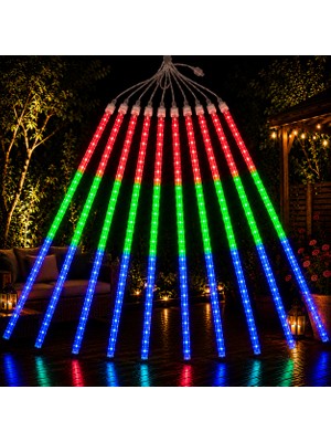 Kuzey Oyuncak Yüksek Kalite Akan Işık Renkli Yağmur Damlası LED Işık 10 Dal 45 cm Çubuklar 360 Ledli 4.60 Metre