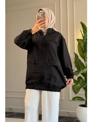 Suede Style 6539 - Şık Rahat Salaş Viva Kumaş Gizli Cep Detaylı Kadın Ince Yazlık Ceket