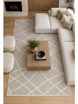Halı Sepeti Modern Sisal 8002 Bej Krem Leke Tutmayan Kaymaz Taban Salon Mutfak Koridor Balkon Halısı