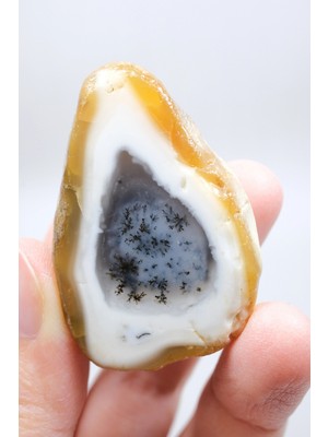 Healcrystal Dendritik Opal "kış Ormanı" Dilimi - Cilalı Merlinite Portal - Mavi ve Beyaz Dendritik Içerik