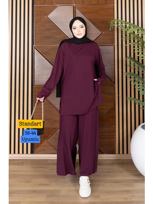 Balenbi Kadın Modal Cupra Kumaş Oversize Tunik Bol Paça Pantolon Tesettür Takım 1227 - Premium Seri