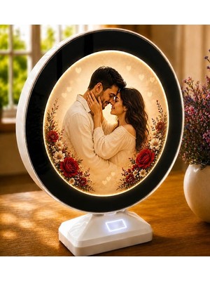 Keyfim Shop Kişiye Özel Kişiye Özel Fotoğraflı LED Işıklı Sihirli Ayna Çerçeve – Dokunmatik Dekoratif Gece Lambası