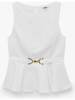 Koton Slim Fit Aksesuarlı Kemer Detaylı Kolsuz Bisiklet Yaka Peplum Bluz