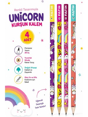 Artlantis Unicorn Kurşun Kalem 4 Adet Fatih Yuvarlak Gövdeli Siyah Kurşun Kalem 2b Yumuşak Yazım Kolay Tutuş Kaliteli Okul Sınıf