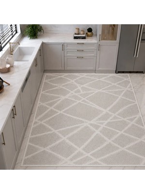 Halı Sepeti Modern Sisal 8002 Gri Krem Leke Tutmayan Kaymaz Taban Salon Mutfak Koridor Balkon Halısı