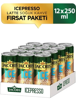 Jacobs Icepresso Latte Soğuk Kahve 250 ml x 12 Yumuşak Lezzetli Kafeinli İçecek