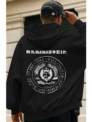 Sevbano Rammstein Rock Metal Müzik Grubu Sırt Baskılı Unisex Oversize Premium Hoodie