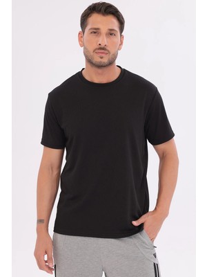 Trendhill Erkek Sporcu Bisiklet Yaka T-Shirt SIYAH-5017