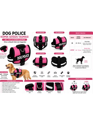 Mestore Dog Police Ayarlanabilir Köpek Göğüs Tasması Pembe - Siyah (60-110 Cm) - Kp-Dgplc-L-Pmb